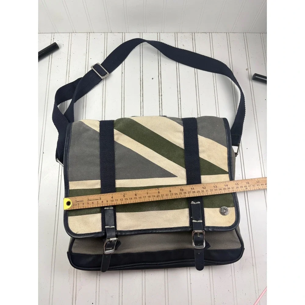 Ben Sherman Canvas Green Gray Crossbody Laptop School Messenger Bag